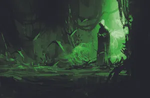 Mysterious Dark Wizard Casting Forbidden Spells Wallpaper