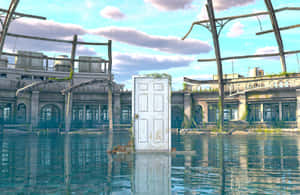 Mysterious Door Flooded Industrial Area Wallpaper