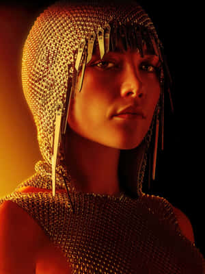 Mysterious Figurein Golden Chainmail Hood Wallpaper
