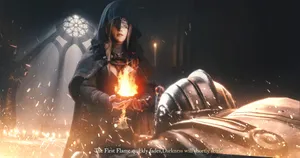 Mysterious Fire Keeper Tending The Flames Wallpaper