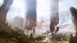 Mysterious Forerunner Structure In Halo Universe Wallpaper