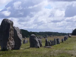Mysterious Granite Stones Alignment In Scenic Carnac Wallpaper