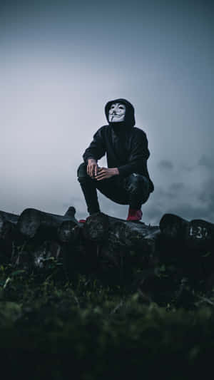 Mysterious Hackerin Mask Outdoors Wallpaper