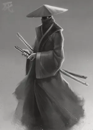 Mysterious Japanese Samurai Anime Monochrome Wallpaper