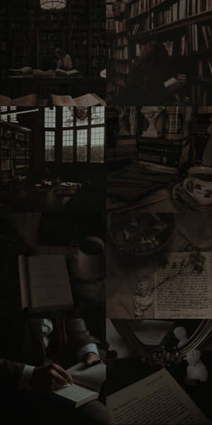 Mysterious_ Library_ Collage Wallpaper