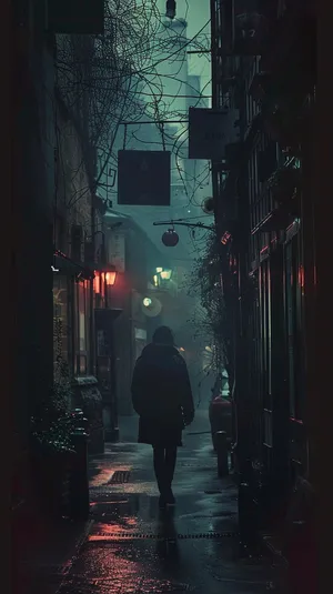 Mysterious_ Nighttime_ Alley_ Walk Wallpaper