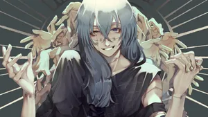 Mysterious Smiling Characterwith Hands Wallpaper