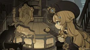 Mysterious Steampunk Girland Cat Wallpaper