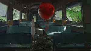 Mysterious Train Carwith Red Balloon Wallpaper