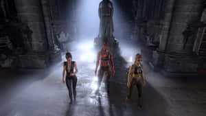 Mysterious_ Trio_in_ Ancient_ Temple Wallpaper