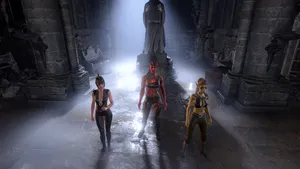 Mysterious_ Trio_in_ Ancient_ Temple Wallpaper