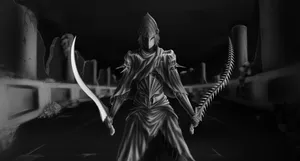 Mysterious_ Warrior_with_ Blades Wallpaper