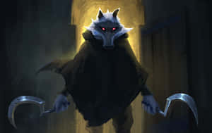 Mysterious_ Wolf_ Figure_with_ Scythes Wallpaper