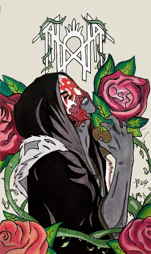 Mystic_ Figure_ Amidst_ Roses_ Artwork Wallpaper