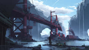 Mystic Harbor Industrial Fantasy Art Wallpaper