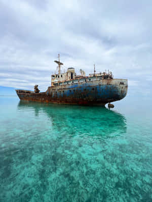 Mystic Shipwreck At Sunset Wallpaper