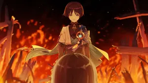 Mystic Wandererin Flames Wallpaper