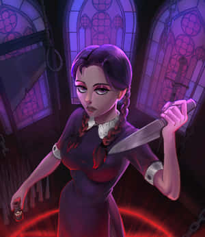 Mystic Wednesday Addamswith Knife Wallpaper