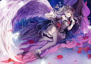 Mystical_ Anime_ Angel_ Amidst_ Roses Wallpaper