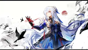 Mystical_ Anime_ Girl_with_ Crows Wallpaper