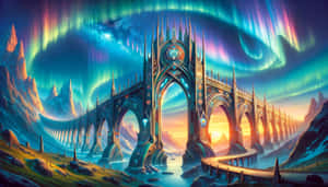 Mystical Aurora Bridge Artwork Wallpaper