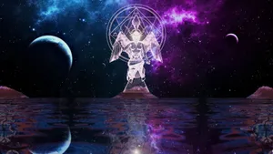 Mystical_ Baphomet_ Cosmic_ Background Wallpaper