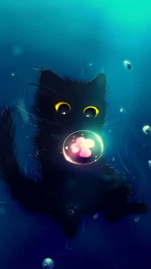 Mystical_ Black_ Kitten_ Underwater Wallpaper