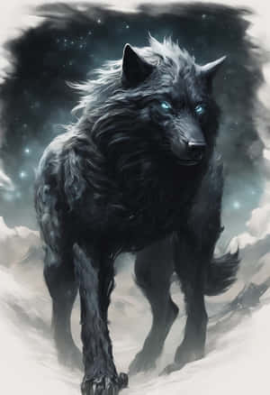 Mystical Black Wolf Starry Night Wallpaper