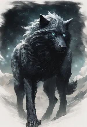 Mystical Black Wolf Starry Night Wallpaper