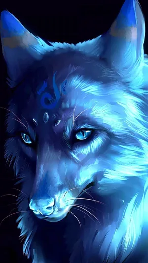 Mystical_ Blue_ Anime_ Wolf Wallpaper