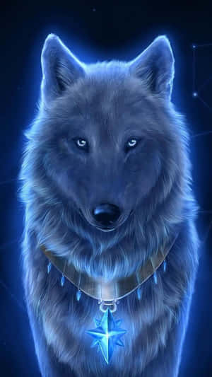 Mystical Blue Wolf Art Wallpaper