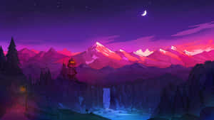 Mystical Cartoon Mountain Landscape Wallpaper