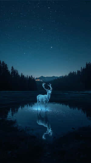 Mystical Deer Under Starry Sky Wallpaper