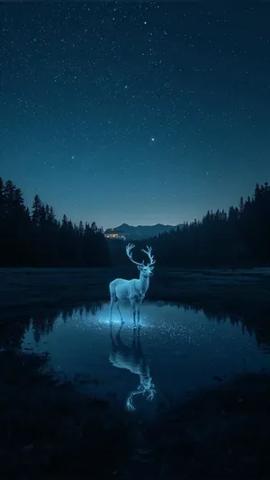 Mystical Deer Under Starry Sky Wallpaper
