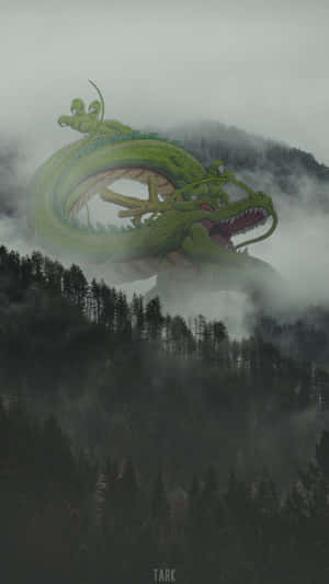 Mystical Dragon Above Cloudy Forest Wallpaper