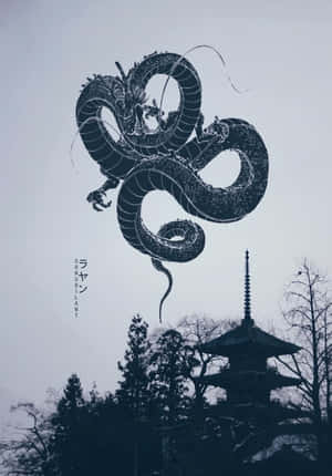 Mystical Dragon Over Pagoda Wallpaper