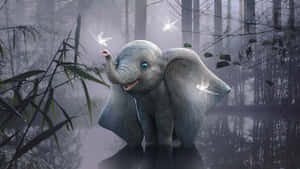 Mystical Encounter Of A Cute Elephant Amidst The Magical Forest Wallpaper