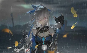 Mystical Figurein Rainwith Aurora Borealis Wallpaper