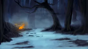 Mystical Foggy Swamp Landscape Wallpaper