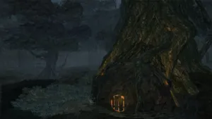 Mystical Forest Hutat Dusk Wallpaper