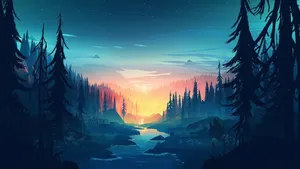 Mystical Forest Sunset Wallpaper