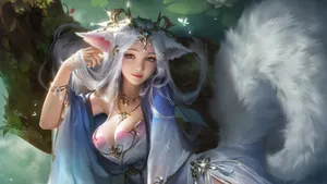 Mystical Fox Girl Enchantress Wallpaper
