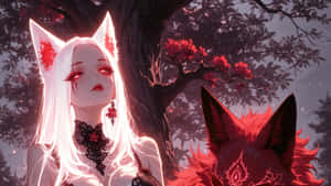 Mystical Fox Girl In Forest Wallpaper