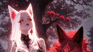 Mystical Fox Girl In Forest Wallpaper