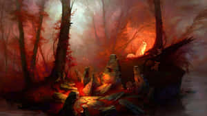 Mystical Fox In Enchanted Forest Wallpaper