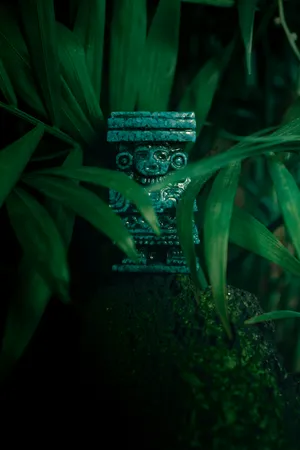 Mystical Green Forest Statue Wallpaper