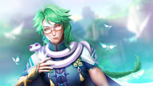 Mystical Green Haired Characterwith Snake Wallpaper