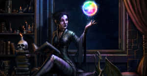 Mystical Green Witch In A Magical Forest Wallpaper