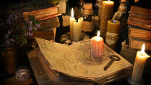 Mystical Grimoire In Candlelight Wallpaper