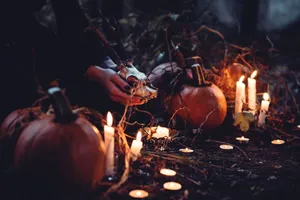 Mystical Halloween Pumpkinsand Candles Wallpaper